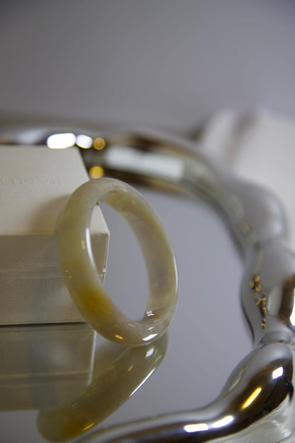 Yellow & White Jade Bangle Bracelet: Genuine Stone Amulet (51mm