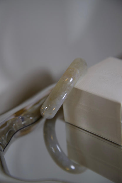 Yellow & White Jade Bangle Bracelet: Genuine Stone Amulet (51mm