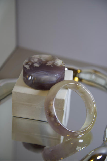Flower Agate Bangle & Display Stone Set: Pink Purple Moss Inclusions