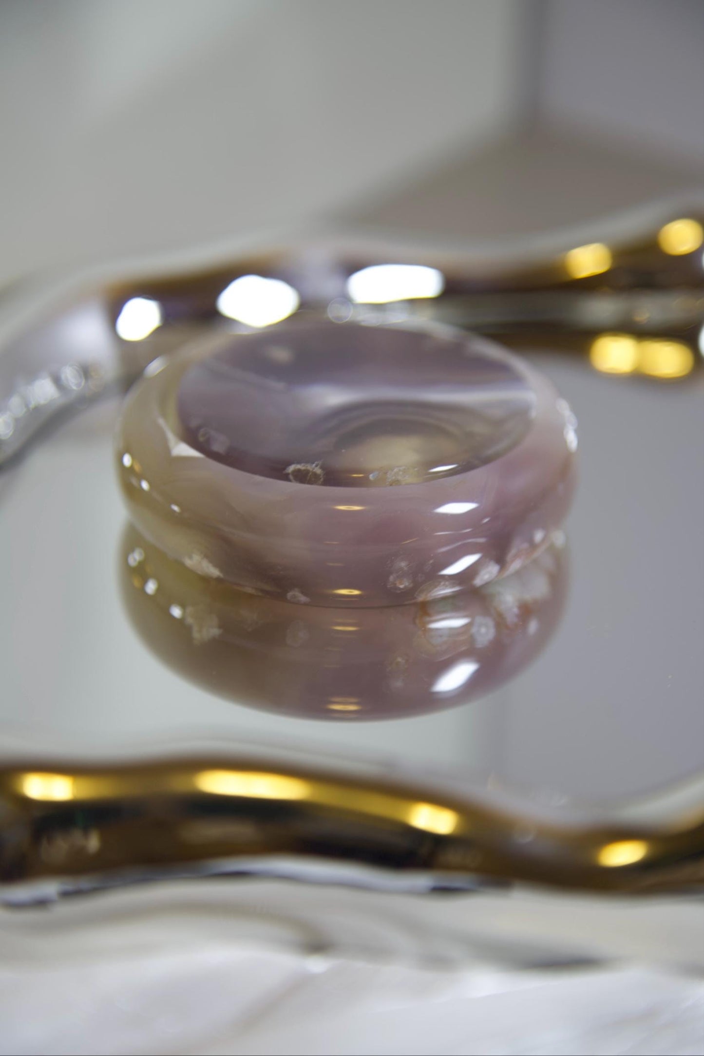 Flower Agate Bangle & Display Stone Set: Pink Purple Moss Inclusions