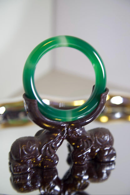 Green Banded Agate Bangle Bracelet: Polished Minimalist Stone Jewelry