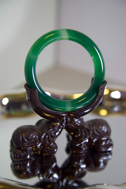 Green Banded Agate Bangle Bracelet: Polished Minimalist Stone Jewelry