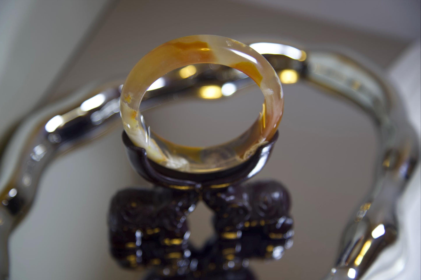 Orange Agate Bangle Bracelet: Earthy Boho Healing Jewelry, 59mm