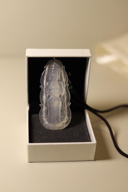 Hand-Carved Kwan Yin Jade Pendant: Spiritual Protection Amulet
