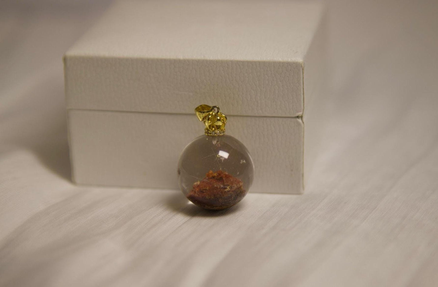 Resin Globe Pendant Necklace: Gold Crown Cap, Natural Elements