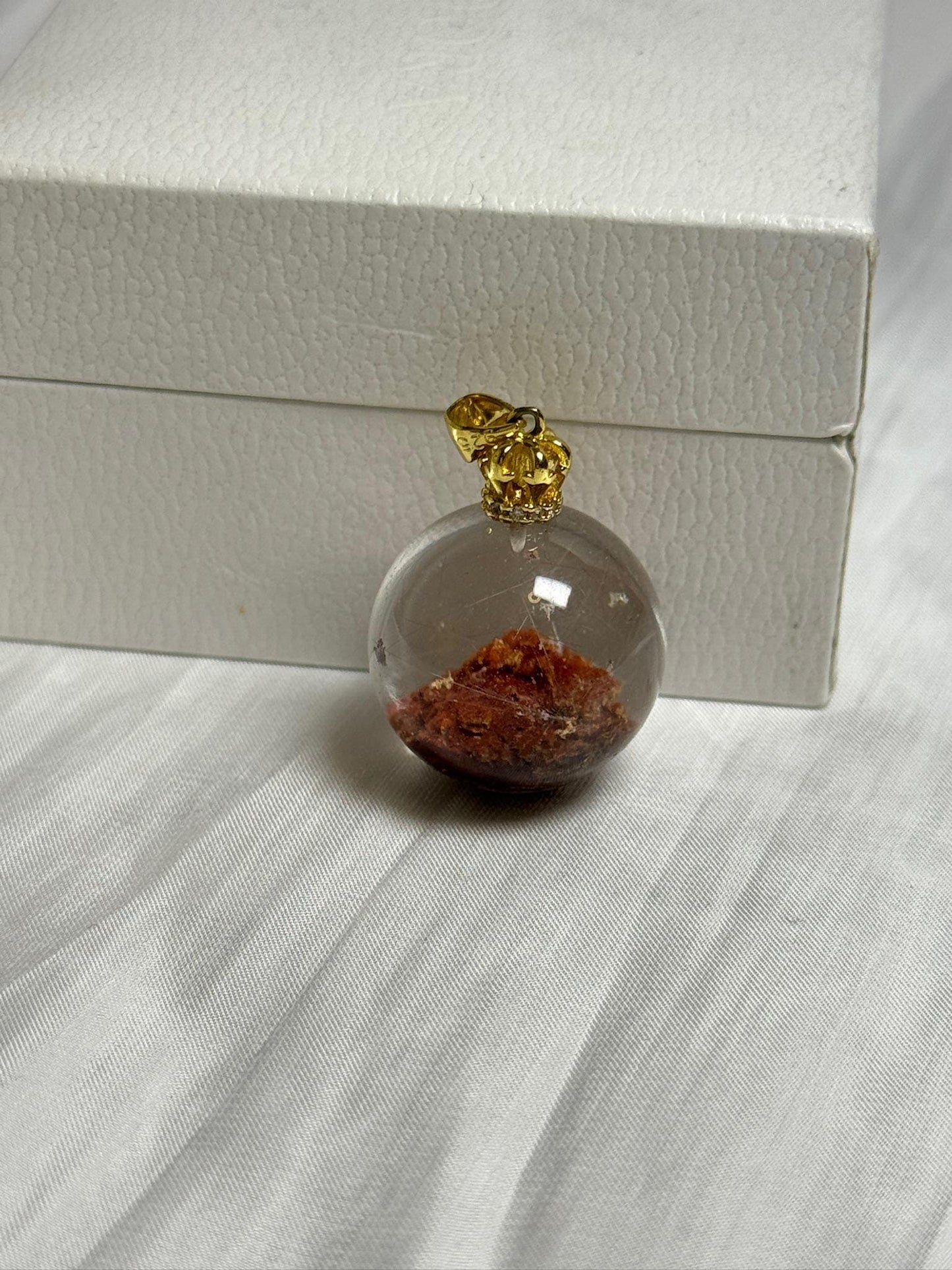 Resin Globe Pendant Necklace: Gold Crown Cap, Natural Elements