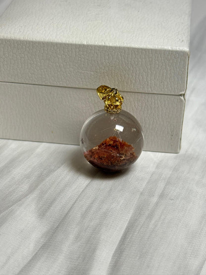 Resin Globe Pendant Necklace: Gold Crown Cap, Natural Elements