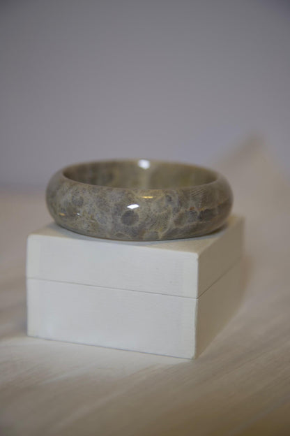 Fossil Coral Stone Bangle: Polished Statement Bracelet, Natural Earth Tones