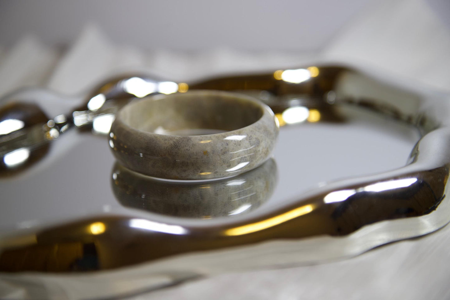 Fossil Coral Stone Bangle: Polished Statement Bracelet, Natural Earth Tones