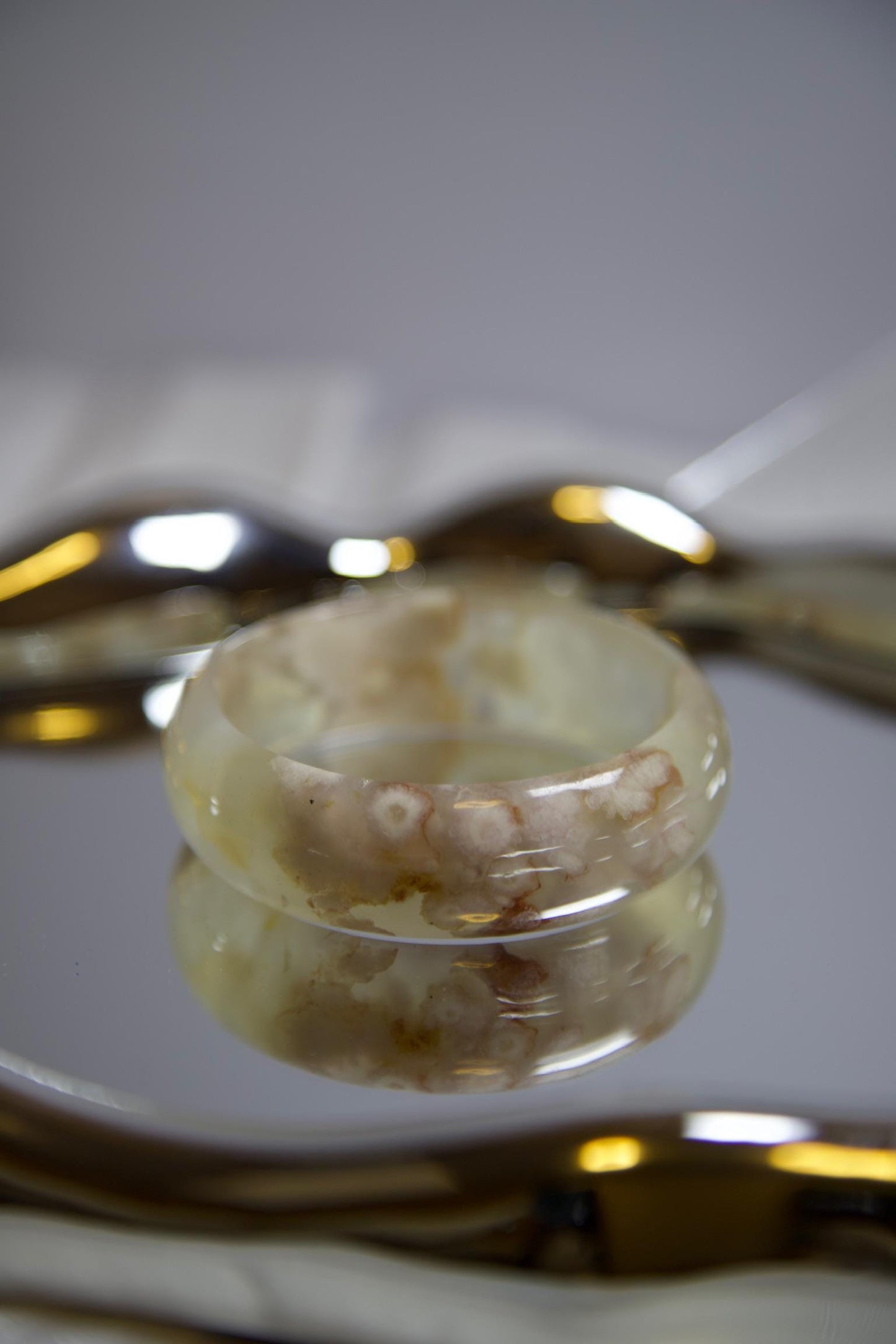 Cream & Caramel Jadeite Bangle Bracelet: Polished Gemstone, 2.29inch