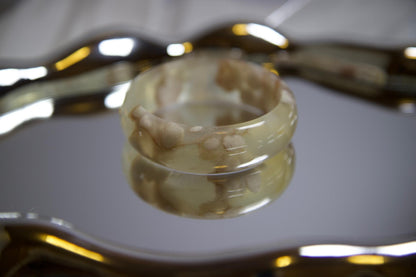 Cream & Caramel Jadeite Bangle Bracelet: Polished Gemstone, 2.29inch