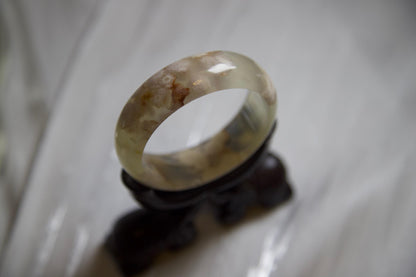 Cream & Caramel Jadeite Bangle Bracelet: Polished Gemstone, 2.29inch