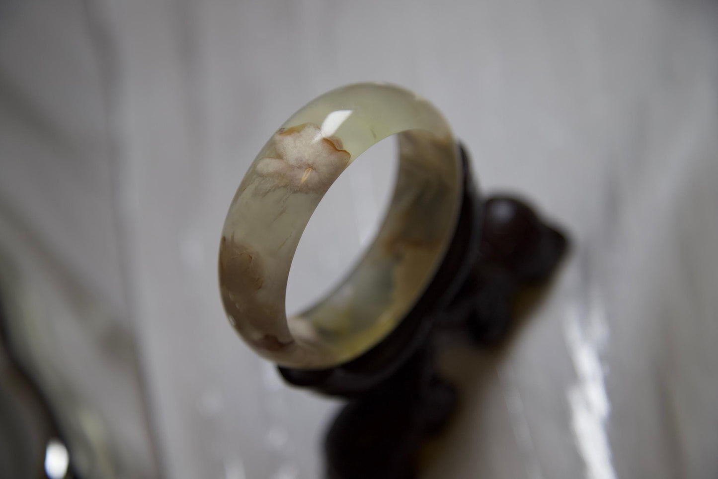 Cream & Caramel Jadeite Bangle Bracelet: Polished Gemstone, 2.29inch