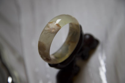 Cream & Caramel Jadeite Bangle Bracelet: Polished Gemstone, 2.29inch