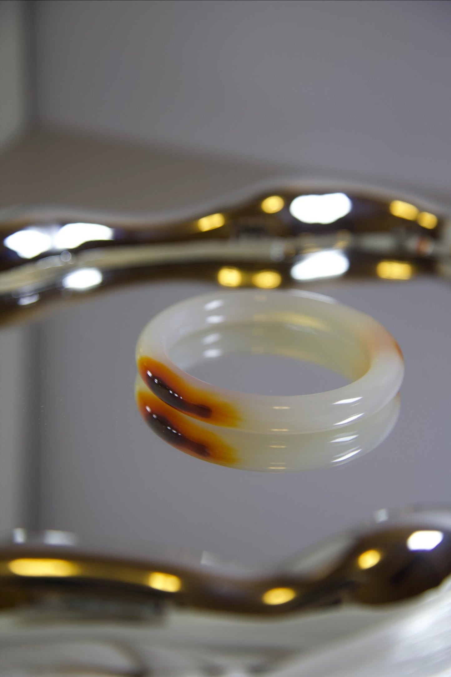 Natural Agate Bangle Bracelet • White & Amber Gemstone Jewelry • Polished Crystal Bangle 53-54mm Hand-Carved Agate Bracelet for Healing Gift