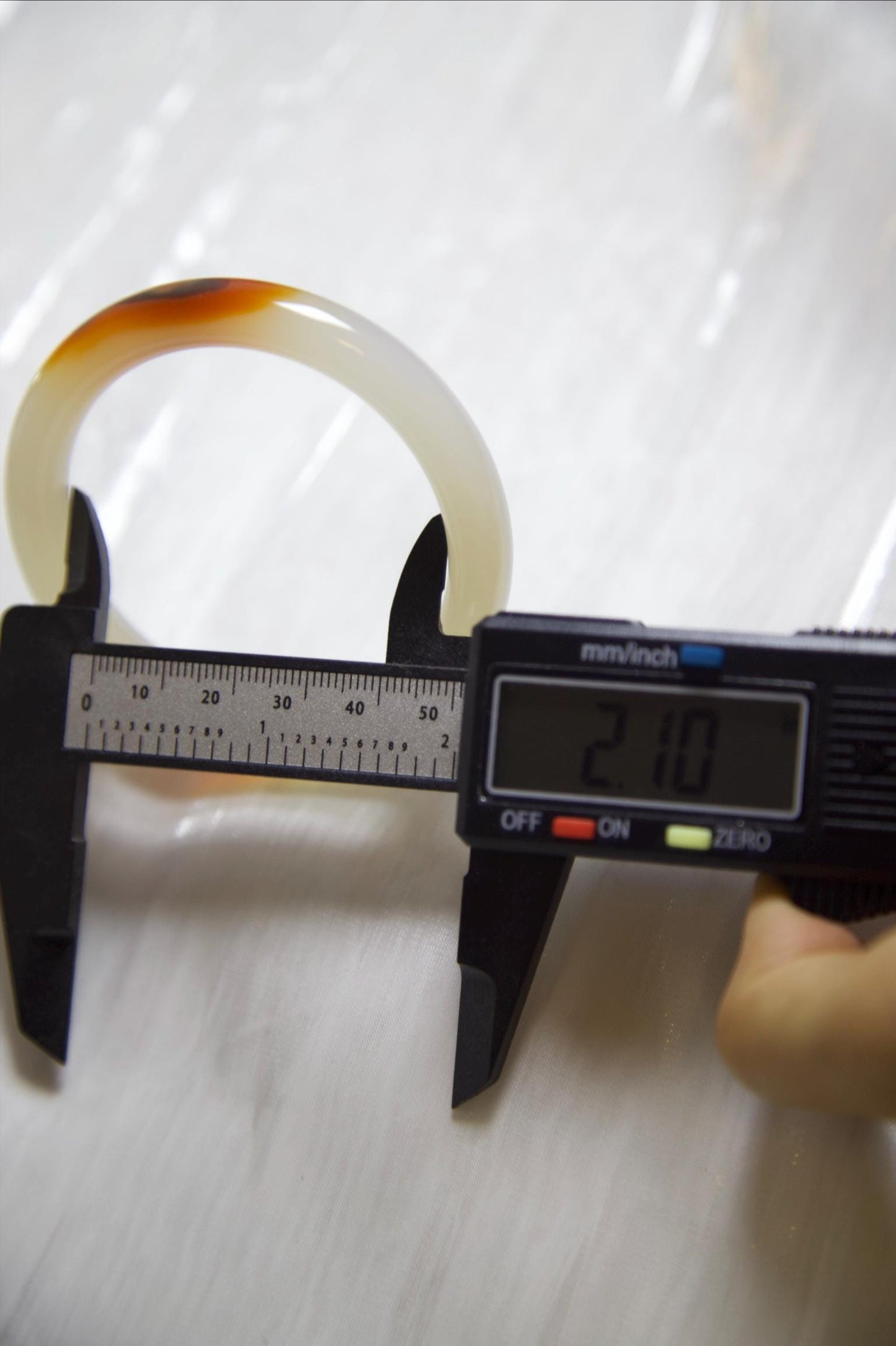 Natural Agate Bangle Bracelet • White & Amber Gemstone Jewelry • Polished Crystal Bangle 53-54mm Hand-Carved Agate Bracelet for Healing Gift