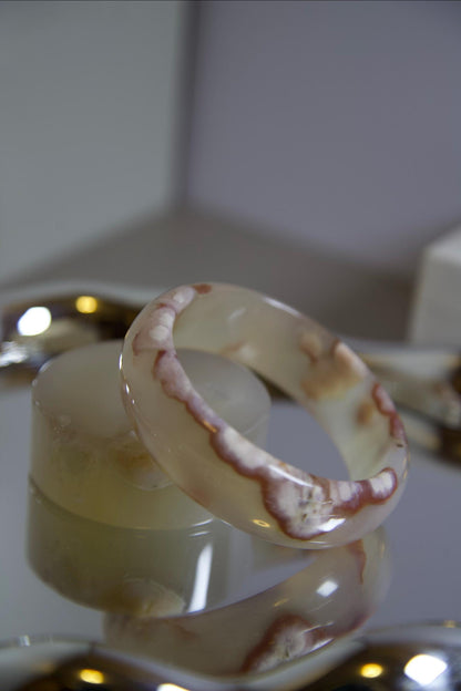 Natural Agate Stone Bangle • Cream Pink Gemstone Bracelet • Hand-Carved Crystal Jewelry • 62.3mm Polished Agate Bangle for Healing & Gift