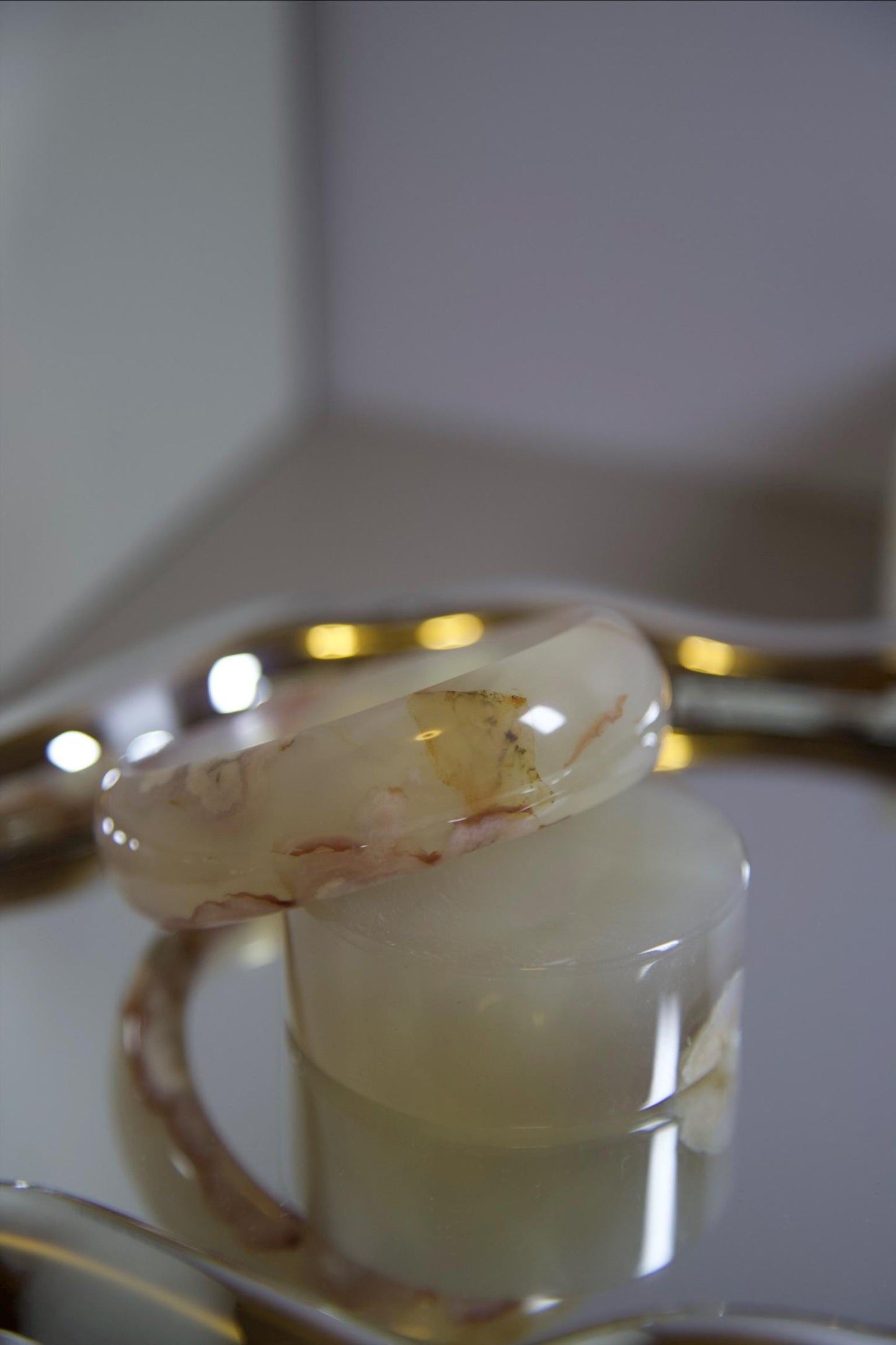 Natural Agate Stone Bangle • Cream Pink Gemstone Bracelet • Hand-Carved Crystal Jewelry • 62.3mm Polished Agate Bangle for Healing & Gift