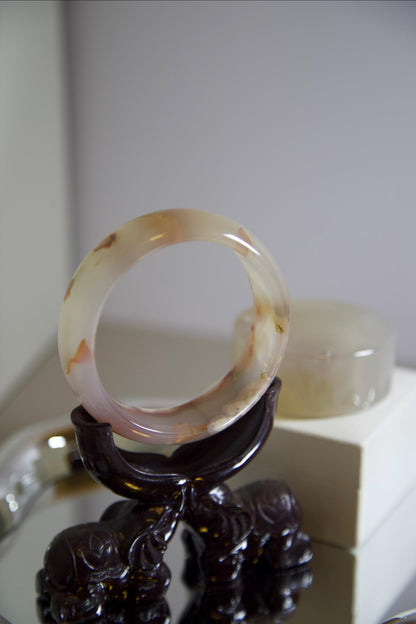 Natural Agate Stone Bangle • Cream Pink Gemstone Bracelet • Hand-Carved Crystal Jewelry • 62.3mm Polished Agate Bangle for Healing & Gift