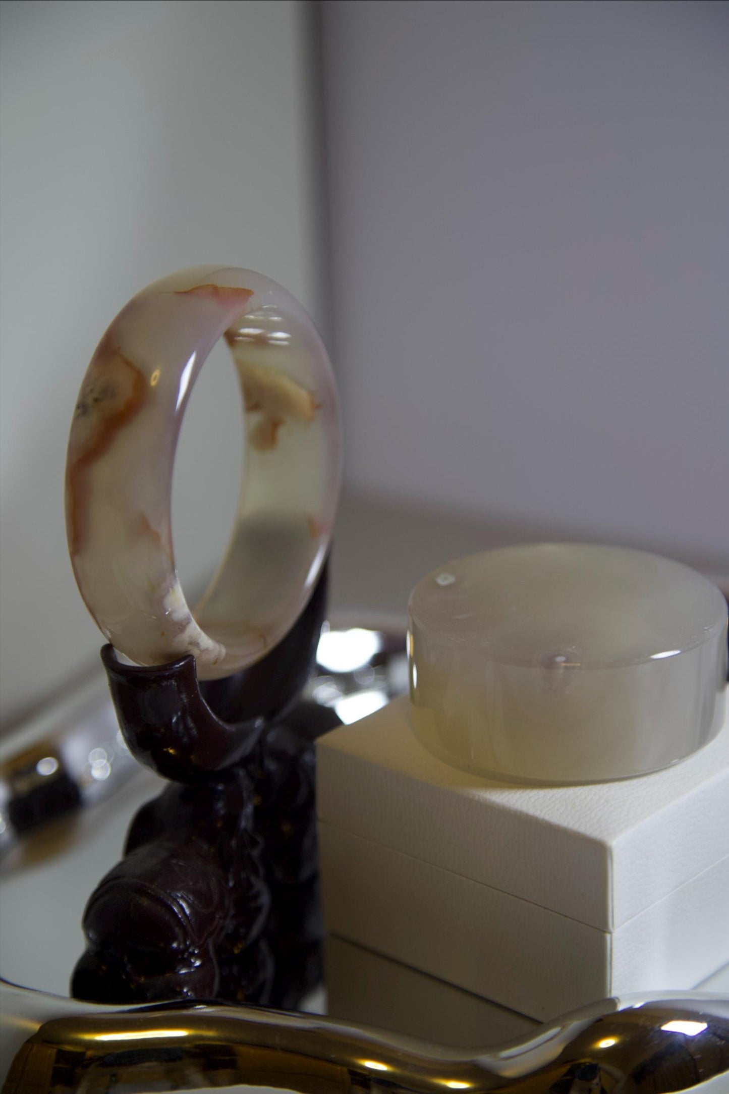 Natural Agate Stone Bangle • Cream Pink Gemstone Bracelet • Hand-Carved Crystal Jewelry • 62.3mm Polished Agate Bangle for Healing & Gift