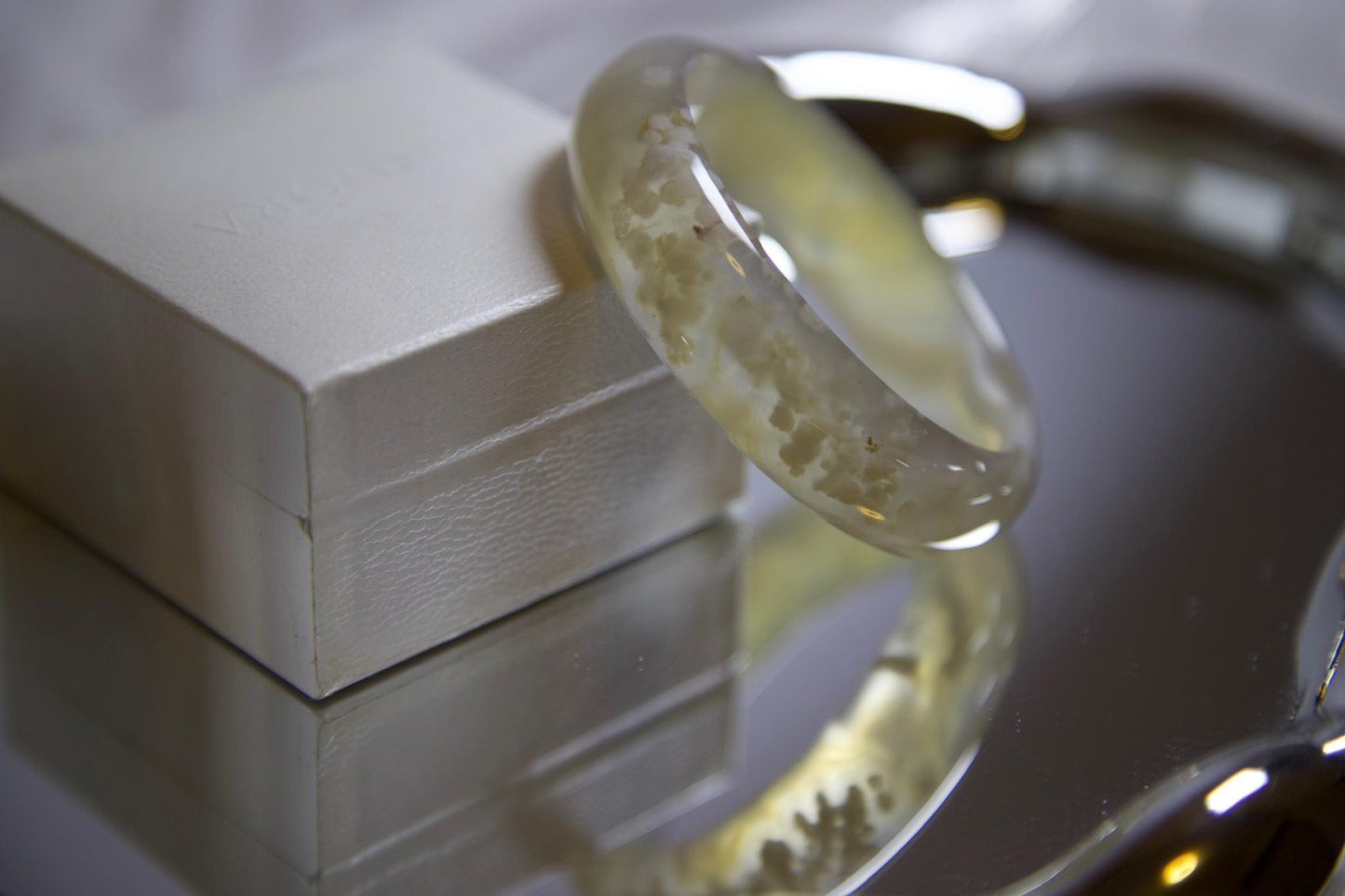 Flower Agate Bangle Bracelet: Polished Crystal Energy Healing Stone, 59mm