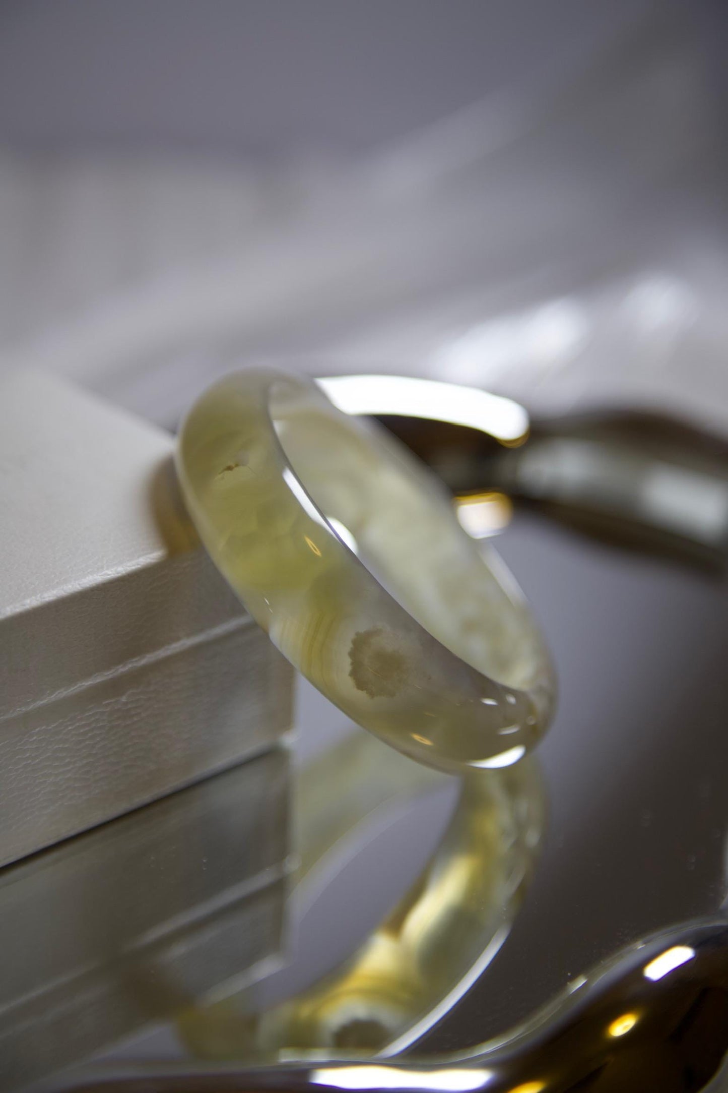 Flower Agate Bangle Bracelet: Polished Crystal Energy Healing Stone, 59mm