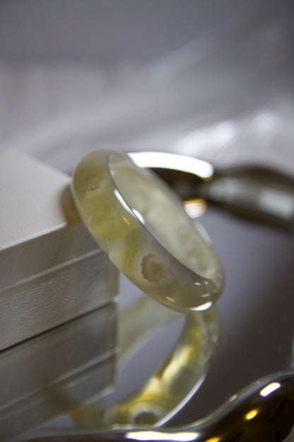 Flower Agate Bangle Bracelet: Polished Crystal Energy Healing Stone, 59mm