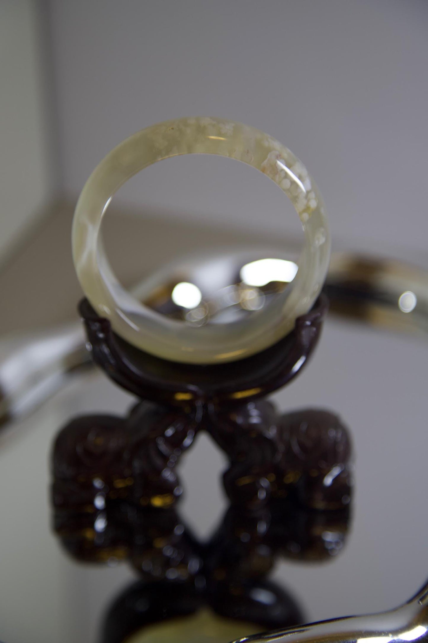 Flower Agate Bangle Bracelet: Polished Crystal Energy Healing Stone, 59mm