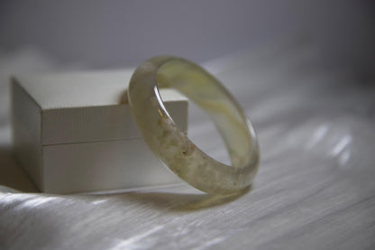 Flower Agate Bangle Bracelet: Polished Crystal Energy Healing Stone, 59mm