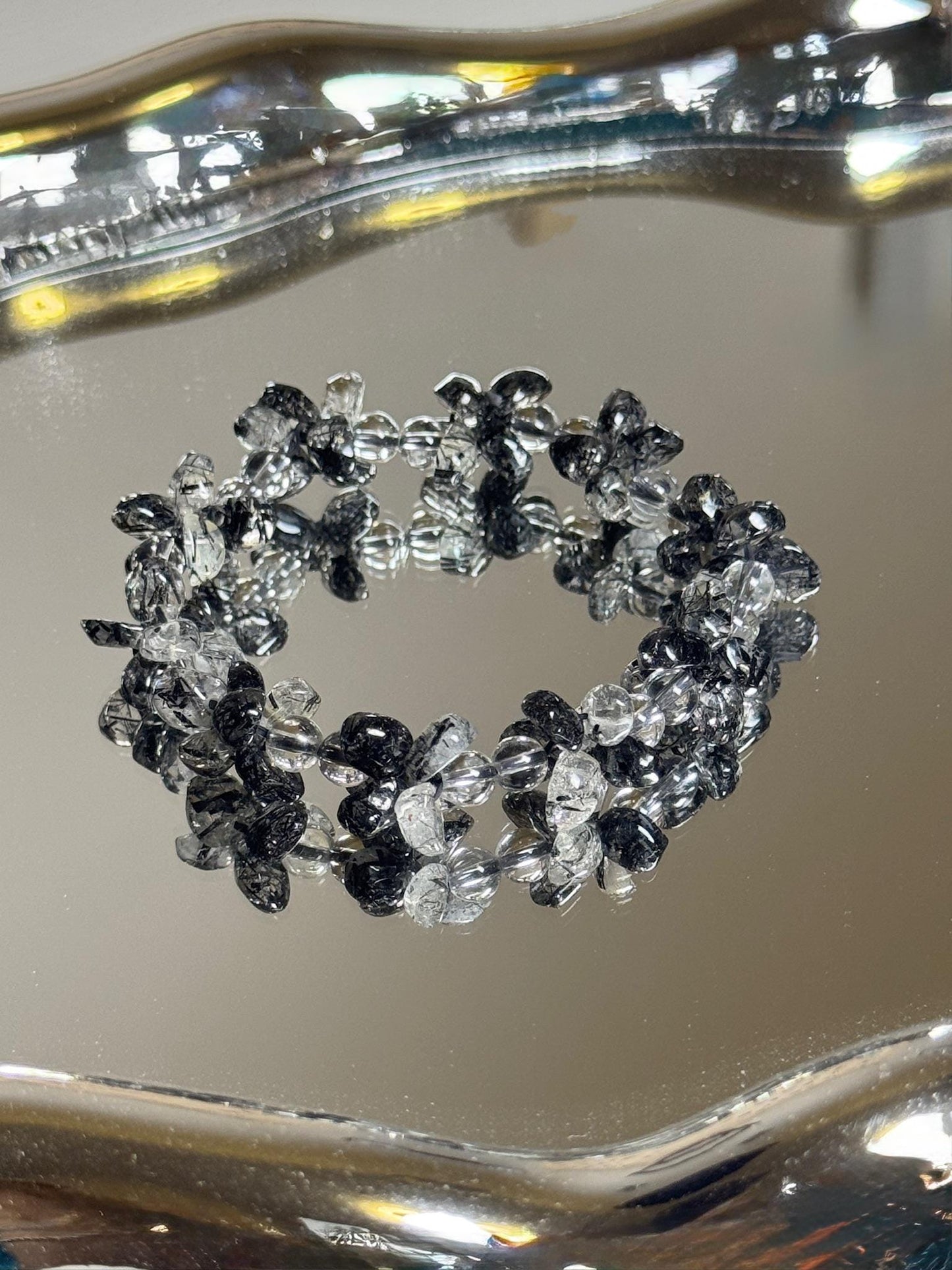 Black Rutilated Quartz Bracelet • Natural Healing Crystal Jewelry • Protection & Energy Balance Stone • Handmade Gemstone Bracelet Gift