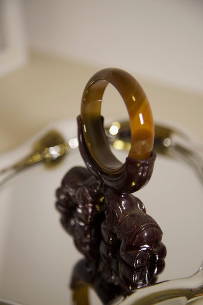 Brown Agate Bangle Bracelet • Polished Gemstone Jewelry • Natural Healing Crystal Bangle • Unisex Boho Bracelet for Protection & Balance