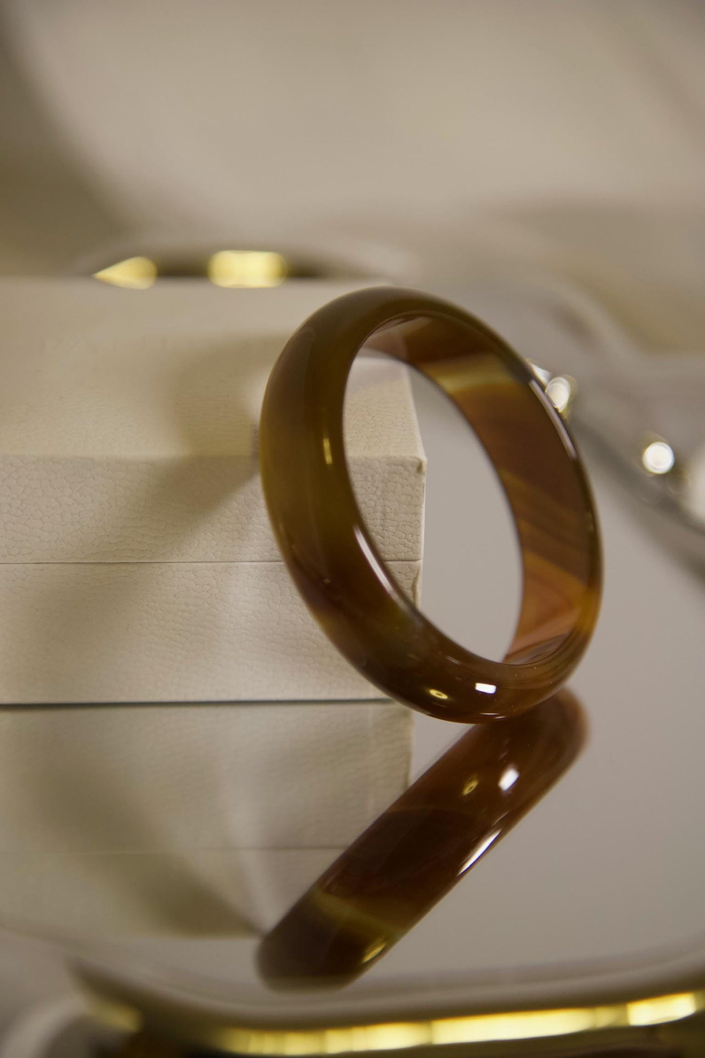 Brown Agate Bangle Bracelet • Polished Gemstone Jewelry • Natural Healing Crystal Bangle • Unisex Boho Bracelet for Protection & Balance