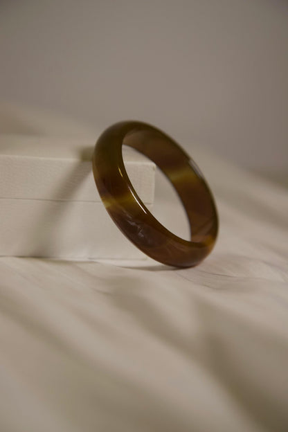 Brown Agate Bangle Bracelet • Polished Gemstone Jewelry • Natural Healing Crystal Bangle • Unisex Boho Bracelet for Protection & Balance