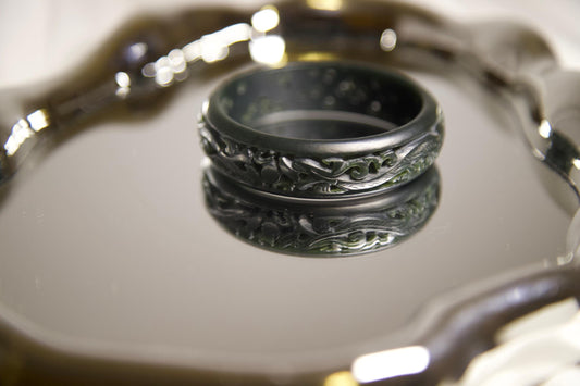 Hand-Carved Dark Green Jade Bangle • Dragon Motif Unisex Bracelet • Natural Jade Stone Jewelry for Protection, Strength & Spiritual Gift