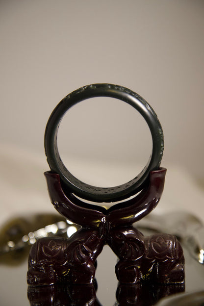 Hand-Carved Dark Green Jade Bangle • Dragon Motif Unisex Bracelet • Natural Jade Stone Jewelry for Protection, Strength & Spiritual Gift