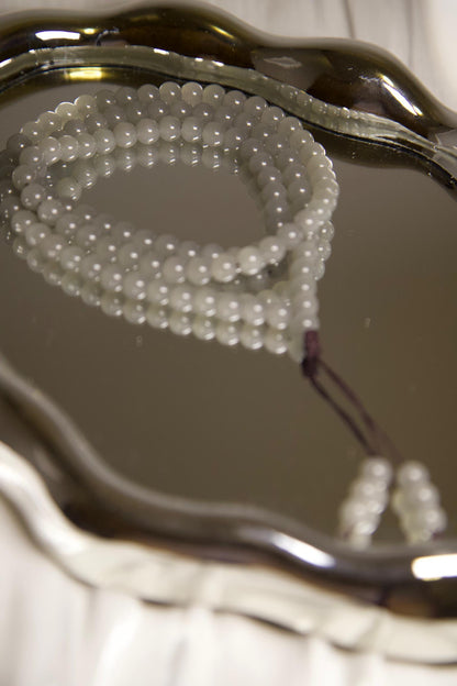 Gray Jade Mala Bead Necklace • Hand-Knotted Meditation Prayer Beads • Natural Gemstone Mala for Yoga, Mindfulness, Healing & Spiritual Gift