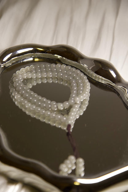 Gray Jade Mala Bead Necklace • Hand-Knotted Meditation Prayer Beads • Natural Gemstone Mala for Yoga, Mindfulness, Healing & Spiritual Gift