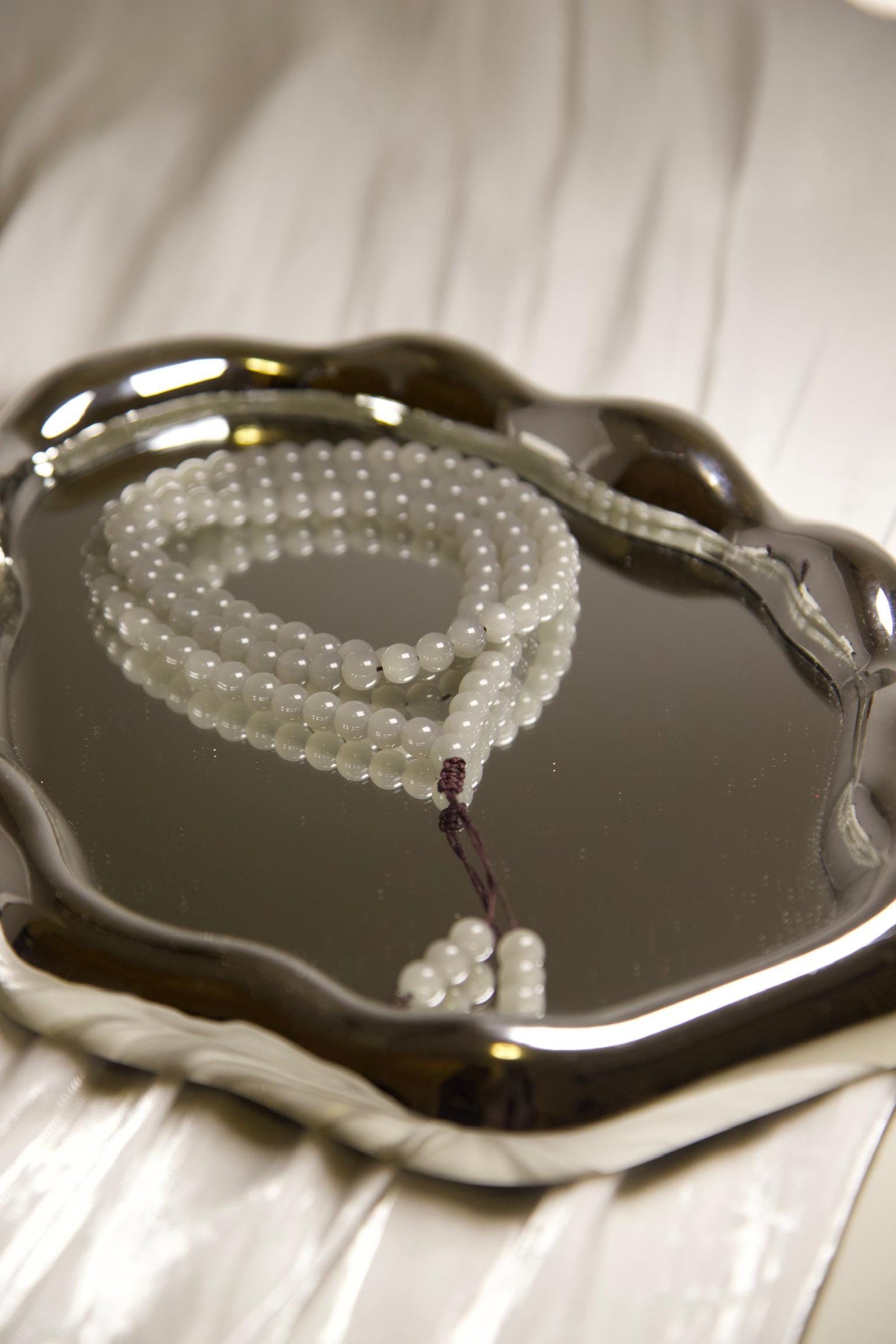 Gray Jade Mala Bead Necklace • Hand-Knotted Meditation Prayer Beads • Natural Gemstone Mala for Yoga, Mindfulness, Healing & Spiritual Gift