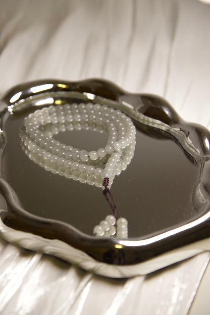 Gray Jade Mala Bead Necklace • Hand-Knotted Meditation Prayer Beads • Natural Gemstone Mala for Yoga, Mindfulness, Healing & Spiritual Gift