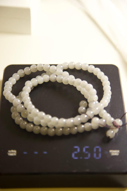 Gray Jade Mala Bead Necklace • Hand-Knotted Meditation Prayer Beads • Natural Gemstone Mala for Yoga, Mindfulness, Healing & Spiritual Gift