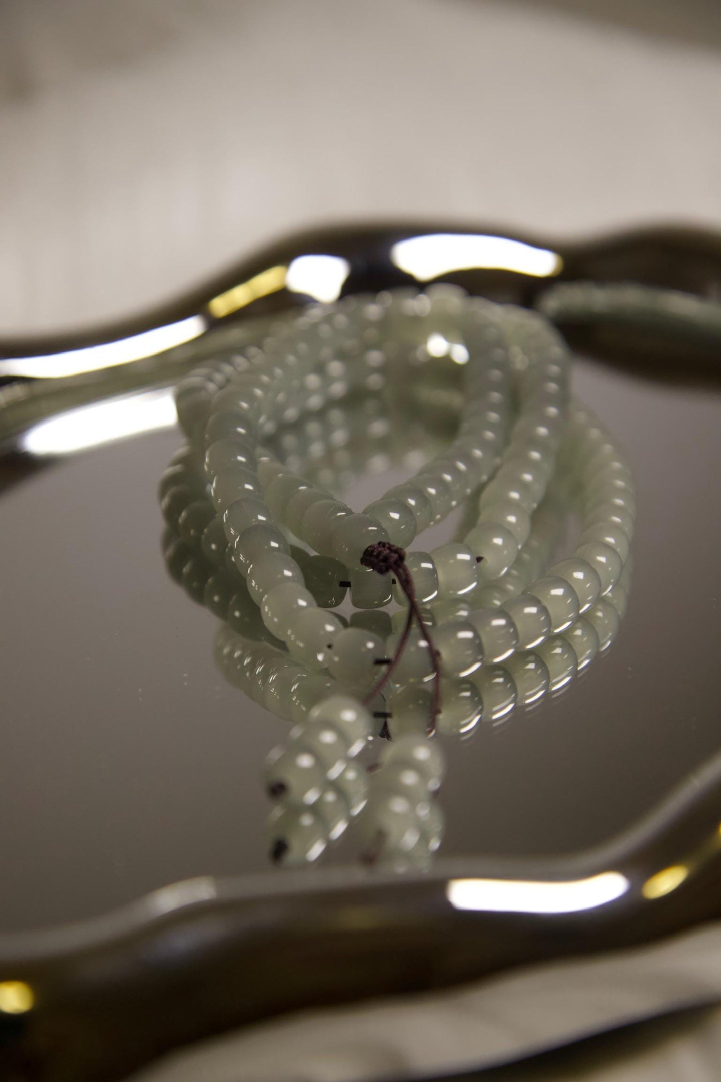 Light Green Jade Mala Necklace • Natural Gemstone Prayer Beads • Buddhist Meditation Necklace • Healing Crystal Jewelry  Boho Spiritual Gift