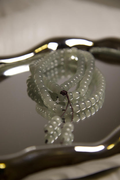 Light Green Jade Mala Necklace • Natural Gemstone Prayer Beads • Buddhist Meditation Necklace • Healing Crystal Jewelry  Boho Spiritual Gift