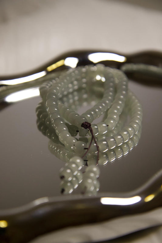 Light Green Jade Mala Necklace • Natural Gemstone Prayer Beads • Buddhist Meditation Necklace • Healing Crystal Jewelry  Boho Spiritual Gift