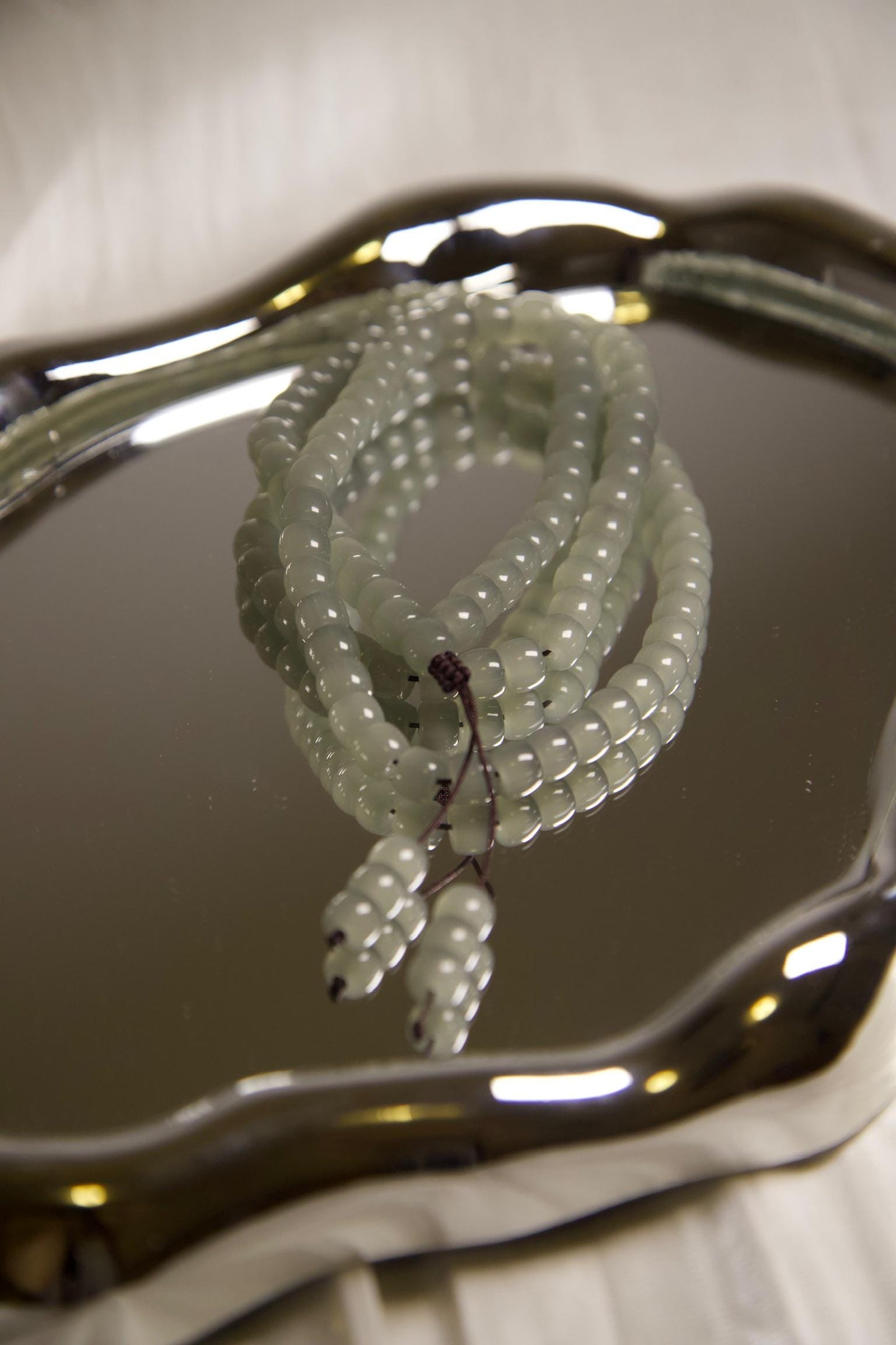 Light Green Jade Mala Necklace • Natural Gemstone Prayer Beads • Buddhist Meditation Necklace • Healing Crystal Jewelry  Boho Spiritual Gift