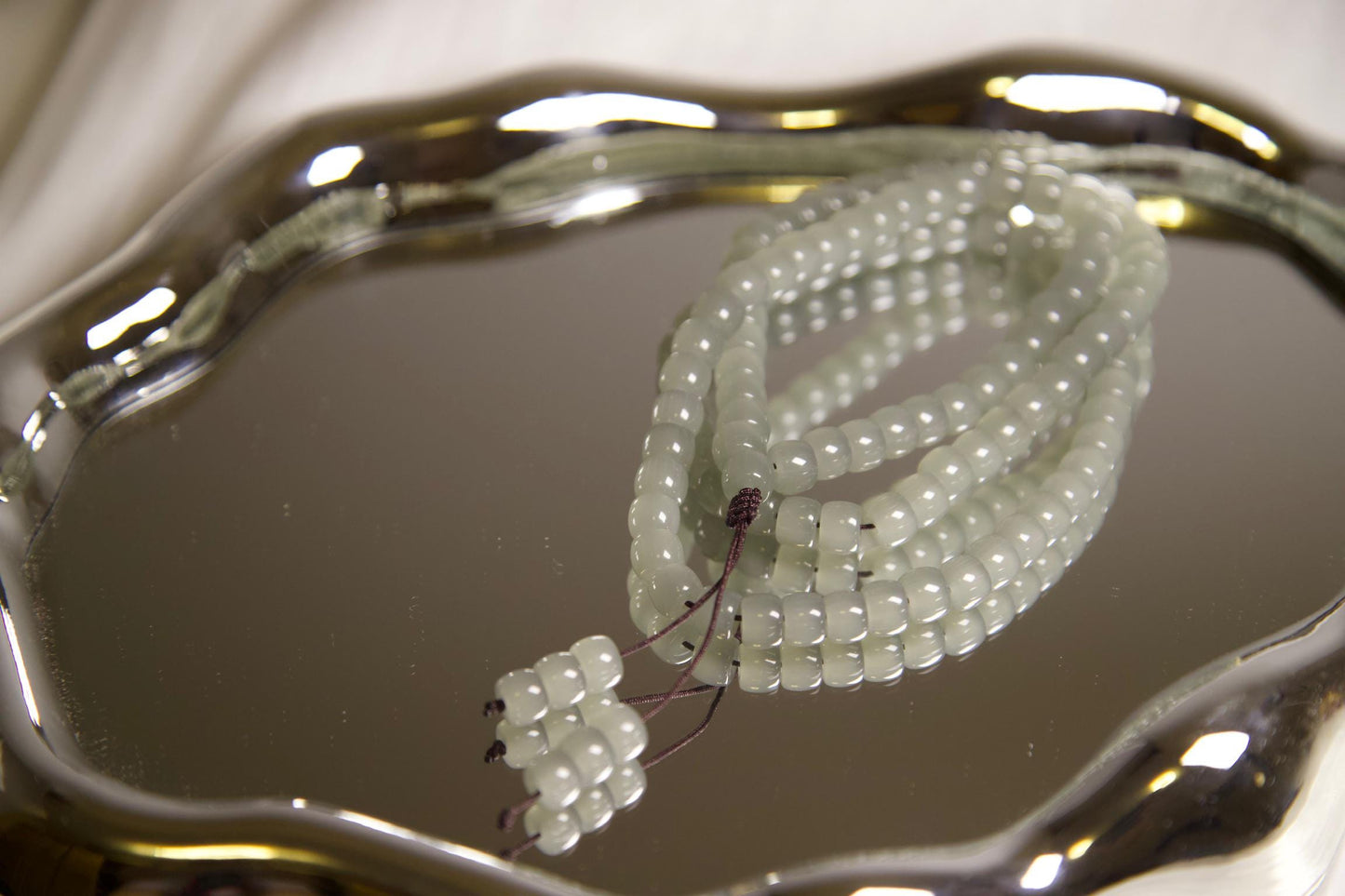 Light Green Jade Mala Necklace • Natural Gemstone Prayer Beads • Buddhist Meditation Necklace • Healing Crystal Jewelry  Boho Spiritual Gift