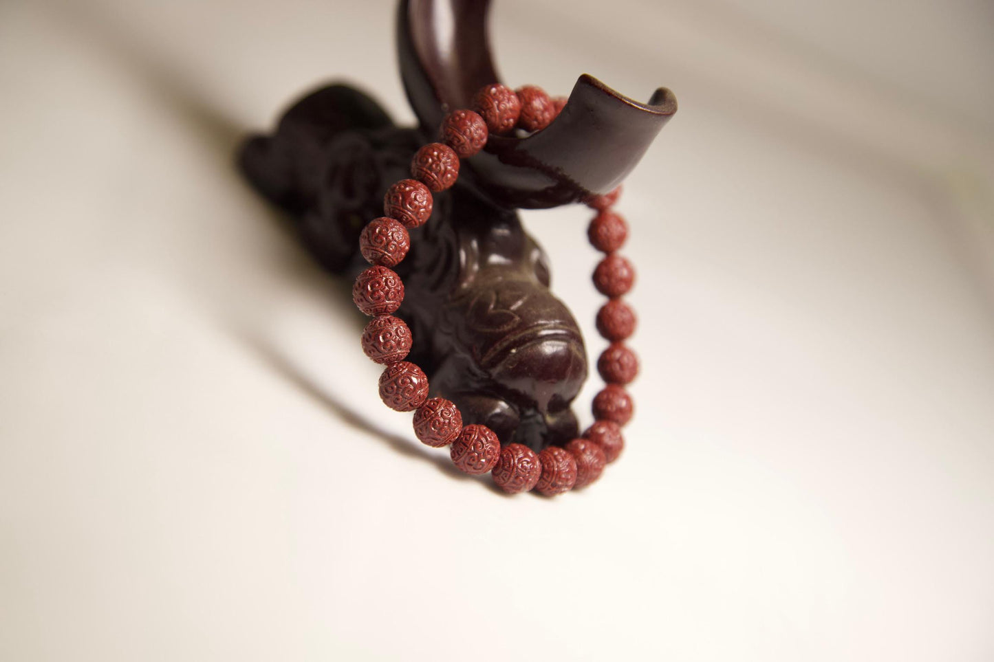 Cinnabar Beaded Bracelet • Hand-Carved Red Crystal Jewelry • Protection & Luck Charm • Feng Shui Beaded Bracelet • Spiritual Healing Gift