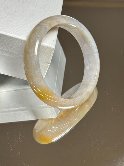 Yellow & White Jade Bangle Bracelet: Genuine Stone Amulet (51mm