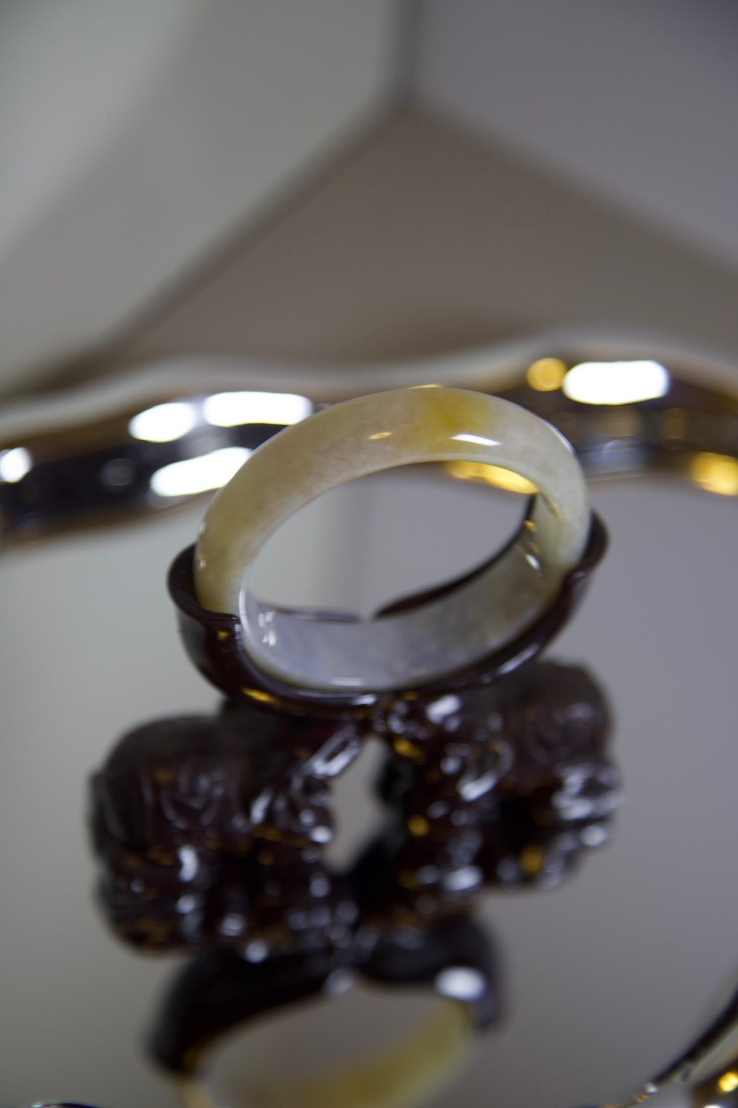 Yellow & White Jade Bangle Bracelet: Genuine Stone Amulet (51mm