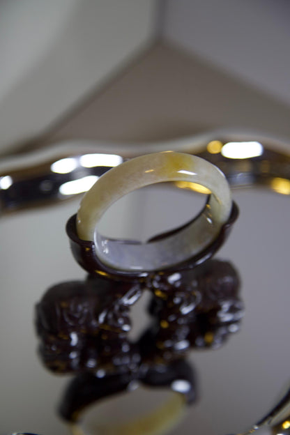 Yellow & White Jade Bangle Bracelet: Genuine Stone Amulet (51mm
