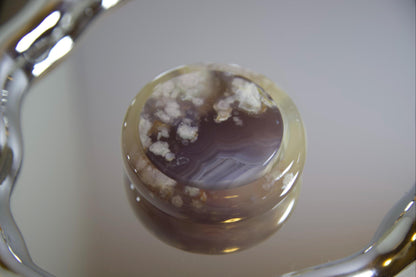 Flower Agate Bangle & Display Stone Set: Pink Purple Moss Inclusions